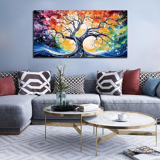 Large Canvas Wall Art Colorful Tree Picture Modern Living Room Bedroom Home Office Wall Decor Framed Canvas Prints Ready to Hang Size 20x40