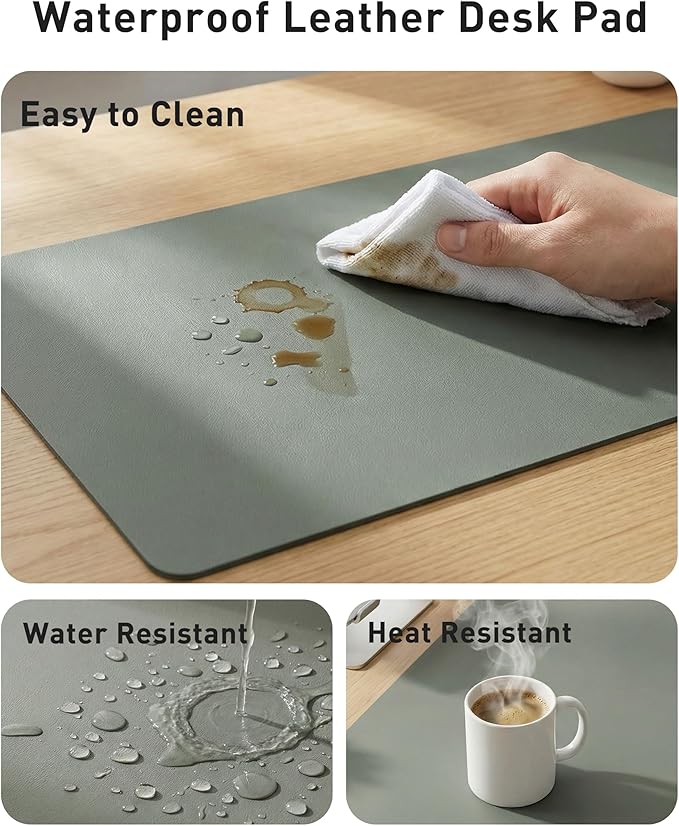 Aothia Faux Leather Desk Mat - Large Mouse Pad, Non-Slip PU Leather Blotter, Waterproof Writing Surface for Office and Home (Jungle Green, 40" x 24")