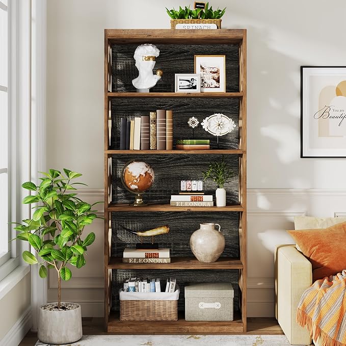 Tribesigns 6-Tier Bookcase, 70-Inch Tall Freestanding Bookshelf with Storage Shelves, Open Bookcase Wood Display Shelving Unit for Living Room Bedroom, Vintage Brown & Gray