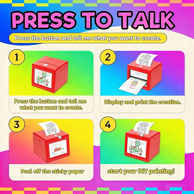 Smart AI Voice Sticker Printer Box, Mini Thermal Label Printer with Display, Inkless Portable Sticker Maker for Home, Office, Study & DIY Projects, 5 Rolls Paper Included