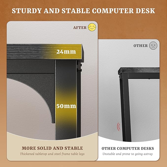 55 x 24 inch Gaming Desk with Power Outlets, Computer Desk with 0.95 Inch Thicker Desktop & Monitor Stand & Light & Storage Bag, Office Writing Desk for Home Office, Bedroom,Living, Black