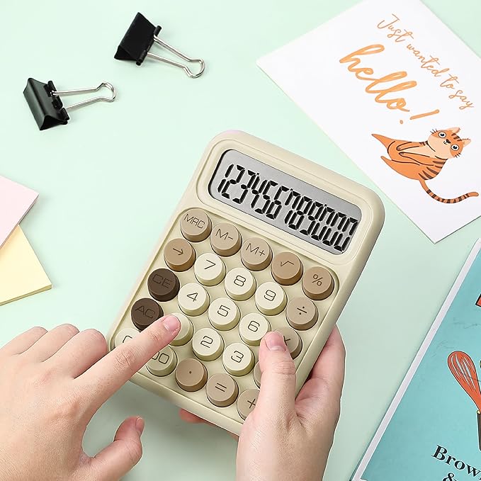 Mr. Pen- Mechanical Switch Calculator, 12 Digits, Large LCD Display, Khaki Cream, Mechanical Calculator Big Buttons