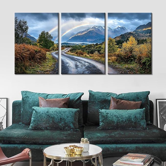 Rainbow Landscape Wall Art Winter Mountain Forest Defoliation Beautiful Scenery Picture Print on Canvas Poster Painting for Modern Home Living Room Hotel Gym Hallway Ready to Hang [60''Wx28''H]