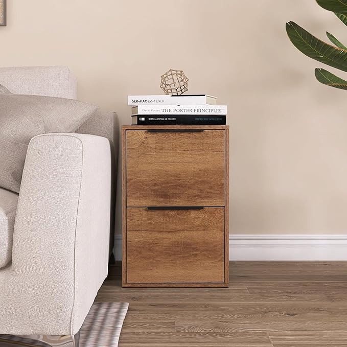 Wooden 2 Drawer File Cabinet, Wood Vertical Filing Cabinet Fits Hanging Files Letter Size for Home Office, Walnut