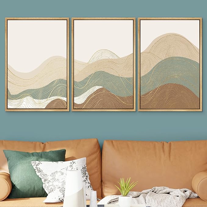 SIGNWIN Framed Canvas Print Wall Art Set Multicolor Geometric Wave Collage Abstract Shapes Illustrations Modern Art Decorative Nordic Zen Chic for Living Room, Bedroom, Office - 16"x24"x3 Natural