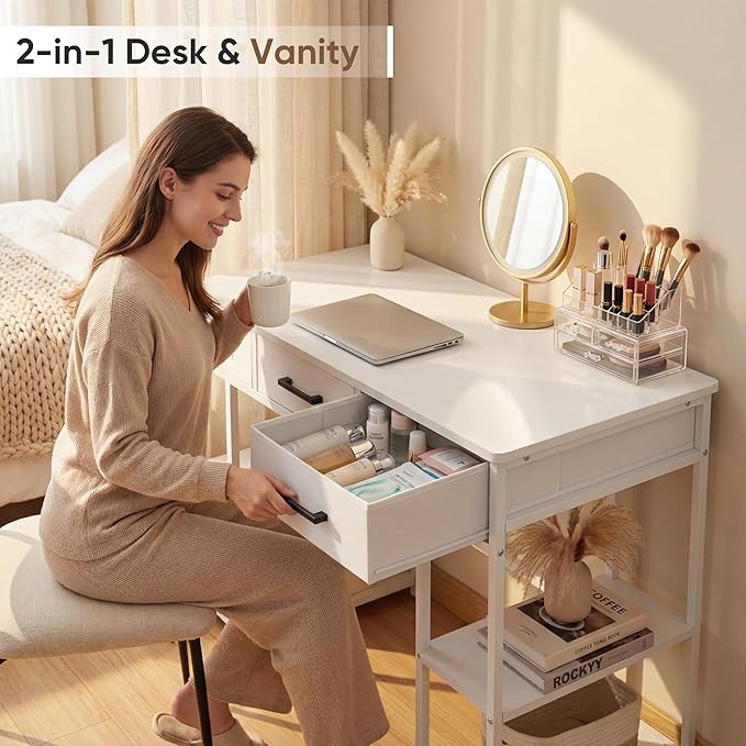 Shahoo Home Office Computer Desk with Drawers & Storage Shelves, 47.2" Modern Writing Table, White