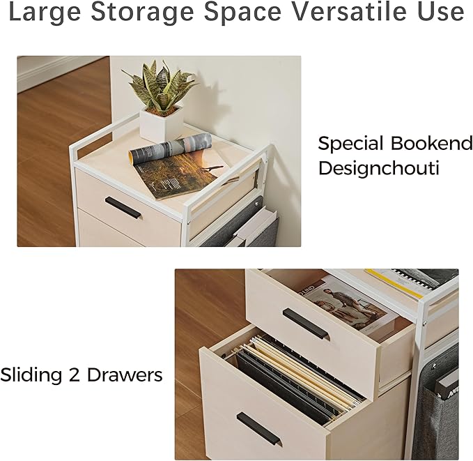 EUREKA ERGONOMIC 2-Drawer Mobile File Cabinet with Wheels, Solid Wood Rolling Storage Cabinet for Home Office, Space-Saving Under Desk Organization with Printer Stand,White