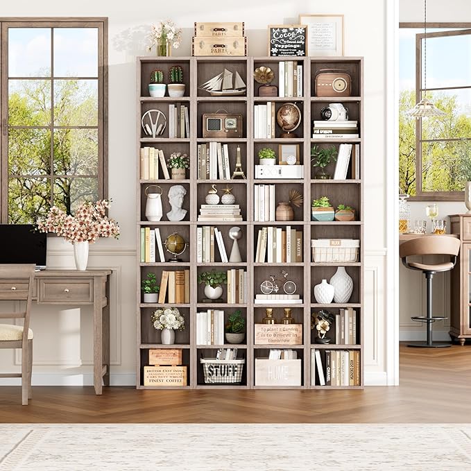 FOTOSOK 8-Tier Media Tower Rack, 11.6 X 9.3 X 70.9 Inches CD DVD Slim Storage Cabinet with Adjustable Shelves, Tall Narrow Bookcase Display Bookshelf for Home Office, Oak