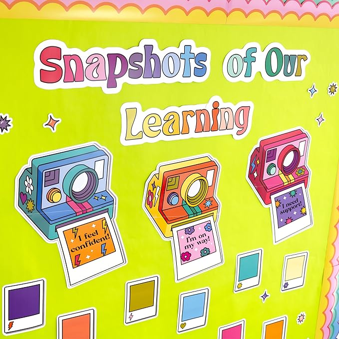 Happily Ever Elementary Retro Remix 83-Piece Snapshots of Our Learning Bulletin Board Set, Banner, Vintage Cameras, Photos, and More Groovy Bulletin Board Decorations for Classroom Decor