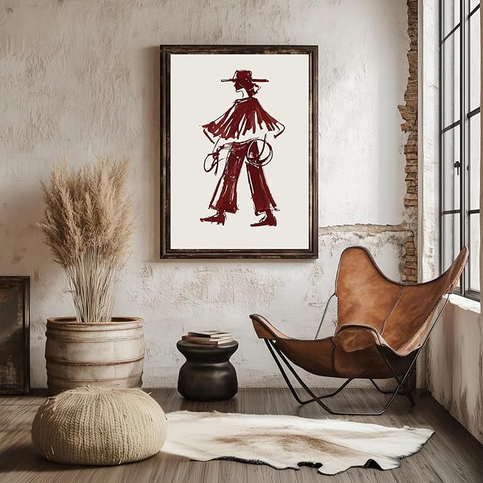Modern Cowgirl Wall Art Trendy Eclectic Red Wine Cowgirl Poster Neutral Western Cowboys Wall Decor Cowboy Inspired Canvas Art Prints for Home Living Room Bedroom Dorm Office Decoration, Unframed