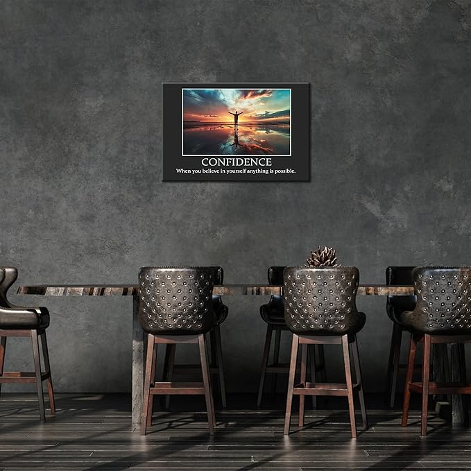UZMKM - Inspirational Wall Art, Black Background Motivational Confident Picture, Quote Saying Canvas Print for Home Office Decor, Company Poster Framed Artwork for Office Wall Decor 28x40 Inch