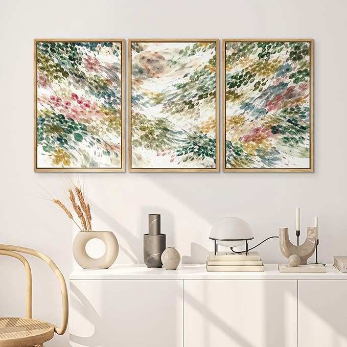 SIGNWIN Framed Canvas Print Wall Art Set Colorful Botanical Watercolor Brush Abstract Illustrations Modern Art Decorative Boho Relax/Zen Nordic for Living Room, Bedroom, Office - 16"x24"x3 Natural