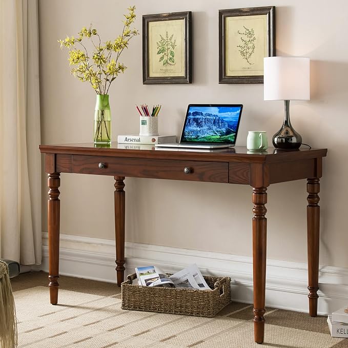 Leick Home Mission Office Desk, Solid Wood, with Drop Front Keyboard Drawer, Mission Oak, 82410