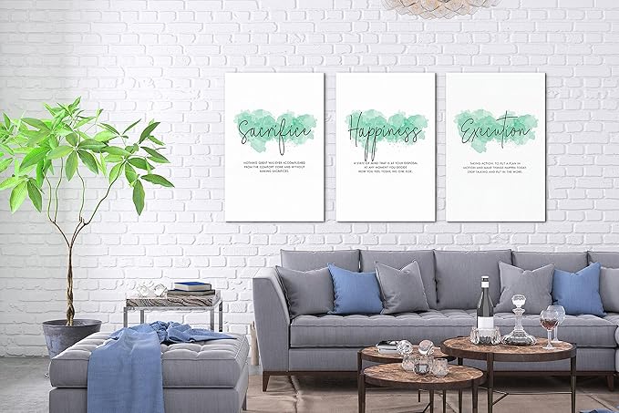 SHMAO Office Canvas Wall Art Motivational Wall Decor, 3 Piece Sacrifice Happiness Execution Print Pictures for Office Wall Decor Women Inspirational Framed Artwork Home Office Decor 20”x30”x3 Panels