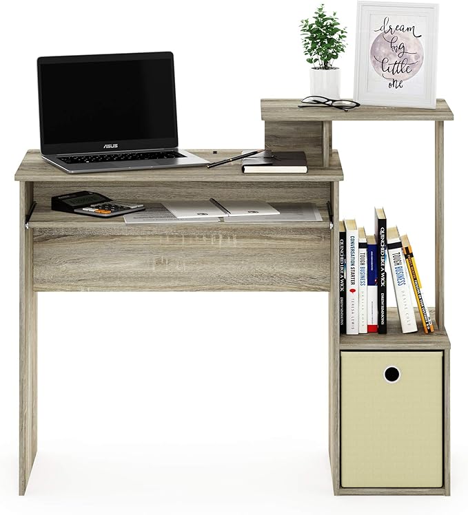 Furinno Econ Multipurpose Home Office Computer Writing Desk, Sonoma Oak/Ivory