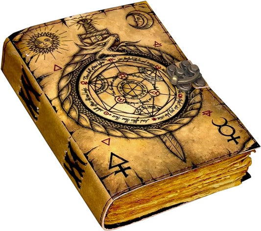 Blank Spell Book of Shadows Journal Witchcraft Supplies Witch Spell for Men & Women 200 Pages with Lock Clasp Vintage Handmade Deckle Edge Paper, Leather Sketchbook, Drawing Journal, Leather Journal,