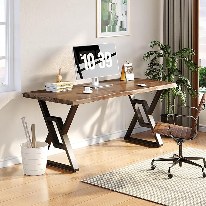 55inch Rustic Brown Solid Wood Computer Desk - Modern Gaming Workbench for Home Office, Modern Simple Design, Ideal for Study, Writing, Dining