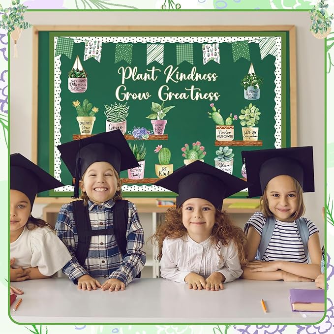 55 Pcs Plant Bulletin Board Decoration Plant Kindness Grow Greatness Bulletin Board Set Greenery Cutouts Positive Succulent Potted Kits for Back to School Classroom Elementary Teacher Decor