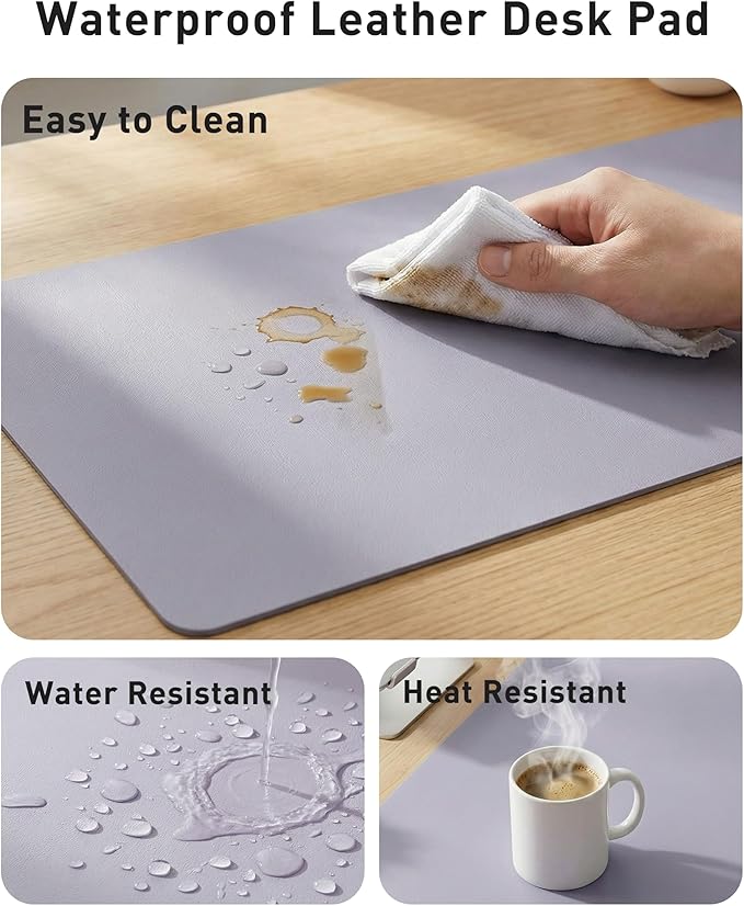 Aothia Faux Leather Desk Mat - Large Mouse Pad, Non-Slip PU Leather Blotter, Waterproof Writing Surface for Office and Home (Lavender, 63" x 17")