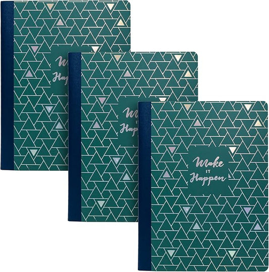 Pukka Pad, Composition Notebooks - 3 Pack of Journals Featuring 140 Pages of College Ruled 80GSM Paper with Sturdy Cover Stock - 9.75 x 7.5in - Green - Glee