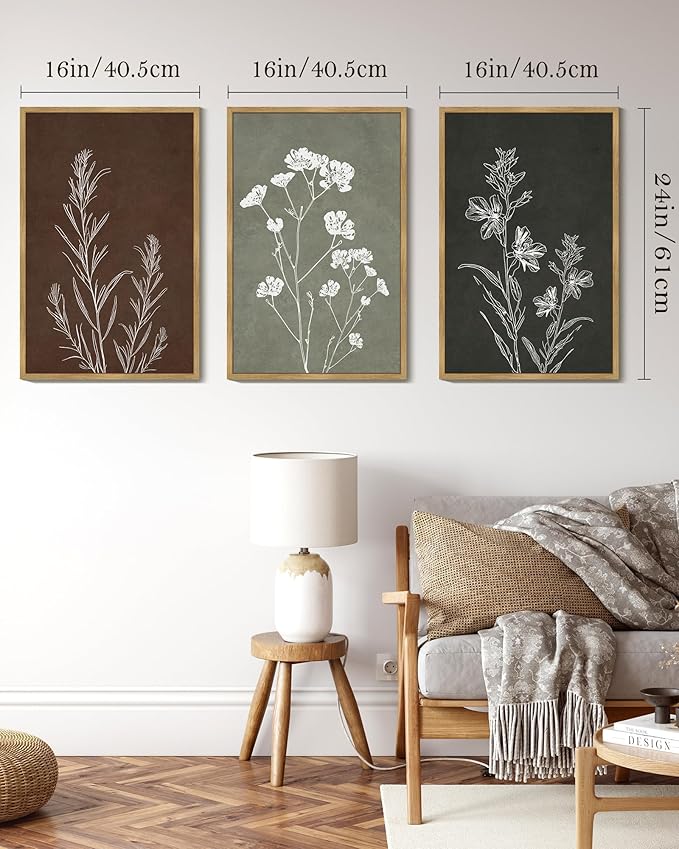 Drsoum Flower Wall Art Vintage Floral Minimalist Wall Hanging Decor Farmhouse Colorful Botanical Prints Artwork for Bedroom Living Room Hallway 16x24in Natural Framed