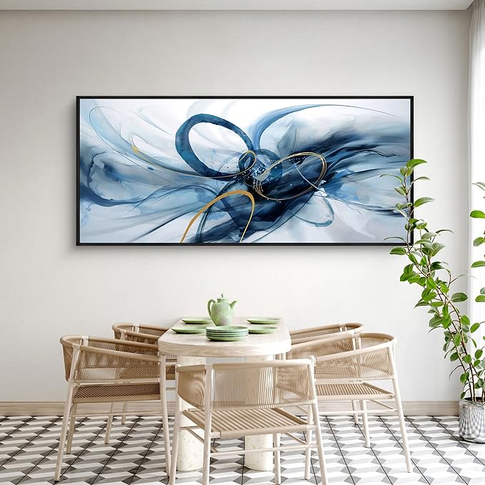 XLSJERST Abstract Wall Art for Living Room - Extra Large 70x31 Inches Canvas Frame Wall Decor Blue Picture Artwork for Bedroom Office Home Decoration