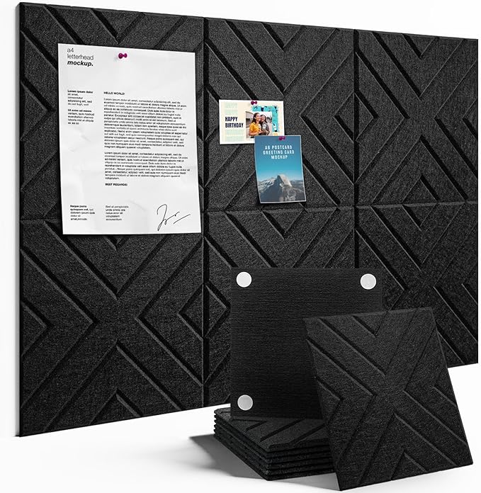 Large Cork Board Alternative - 6 Pack 36" x 24" Felt Wall Tiles with Safe Removable Adhesive Tabs, Black Cork Boards for Walls Pin Board Bulletin Board Cork Board for Office