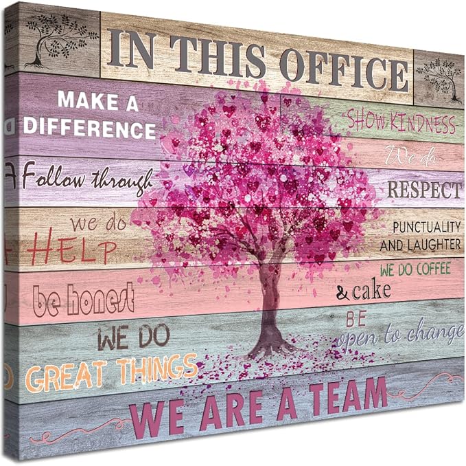 Pink Inspirational Wall Art for Office Women Motivational Quotes Phrases Poster Rustic Heart Tree Pictures Framed Wall Art Décor Contemporary Home Workspace Desk Decorations Gifts for Women 16x24inch