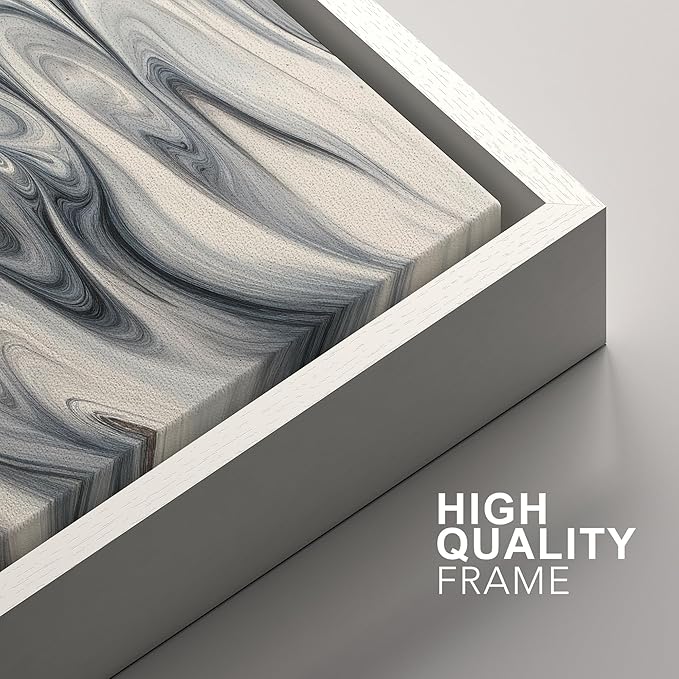 SIGNFORD Framed Wall Art Print Set Neutral Marble Swirl Abstract Elegant Fluid Pattern Digital Art Modern Art Contemporary for Living Room, Bedroom, Office - 24"x36"x3 WHITE