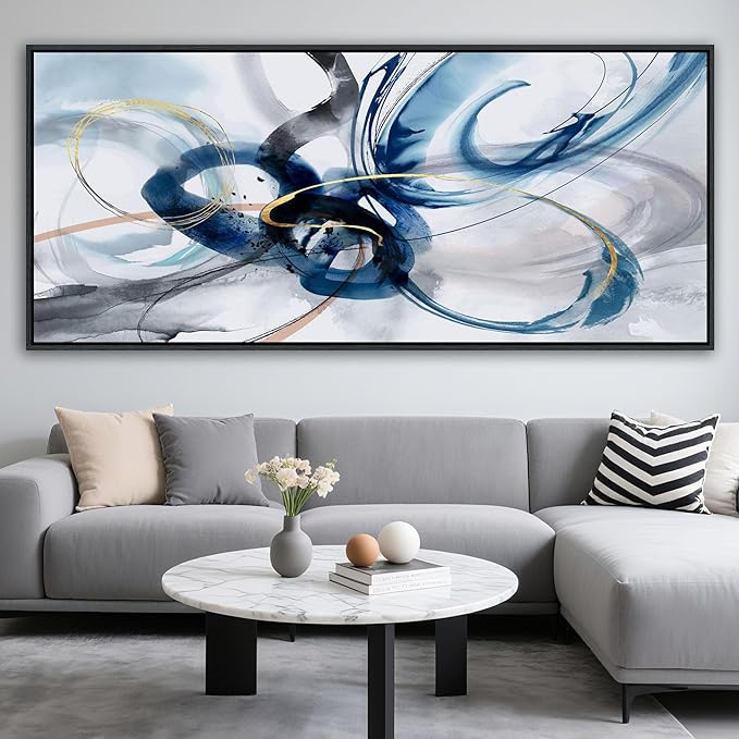 KLAKLA Abstract Wall Art 86x39 Inches - Huge Canvas Picture Wall Decor Living Room Oversized Artwork for Walls Bedroom Office Decoration Modern Frame Wall Art