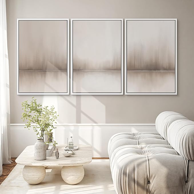 SIGNWIN Framed Canvas Print Wall Art Set Foggy Forest Reflection Tranquil Neutral Abstract Landscape Illustrations Modern Art Decorative Abstract for Living Room, Bedroom, Office - 24"x36"x3 White