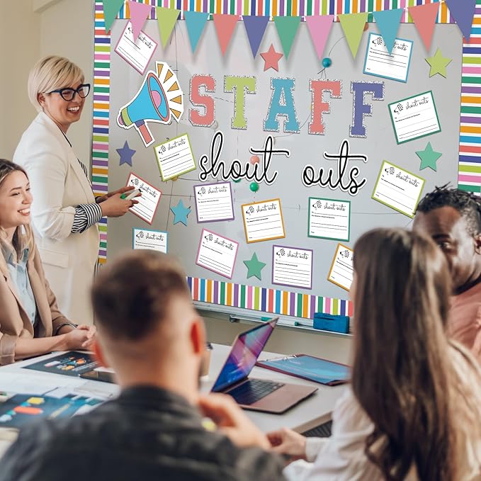Staff Shout Out Bulletin Board Decoration Colorful Staff Shout Outs Bulletin Board Set with 21 Appreciation and Recognition Cutouts for School Classroom Office Appreciation Wall Door Decor Supplies