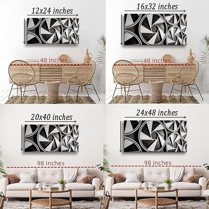 Modern Geometric Framed Canvas Wall Art for Living Room, Black White Abstract Decor 58"L x 28"W