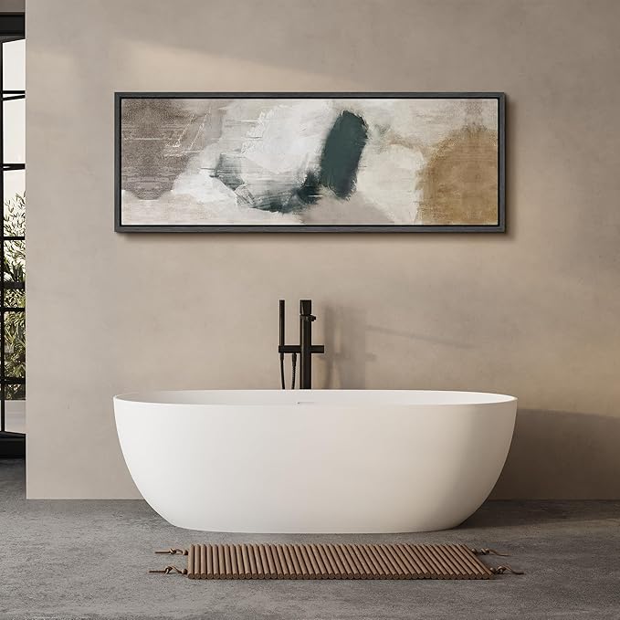 SIGNFORD Large Framed Canvas Neutral Abstract Brushstroke Illustrations Modern Art Calm Warm for Living Room, Bedroom, Office - 60"x20"