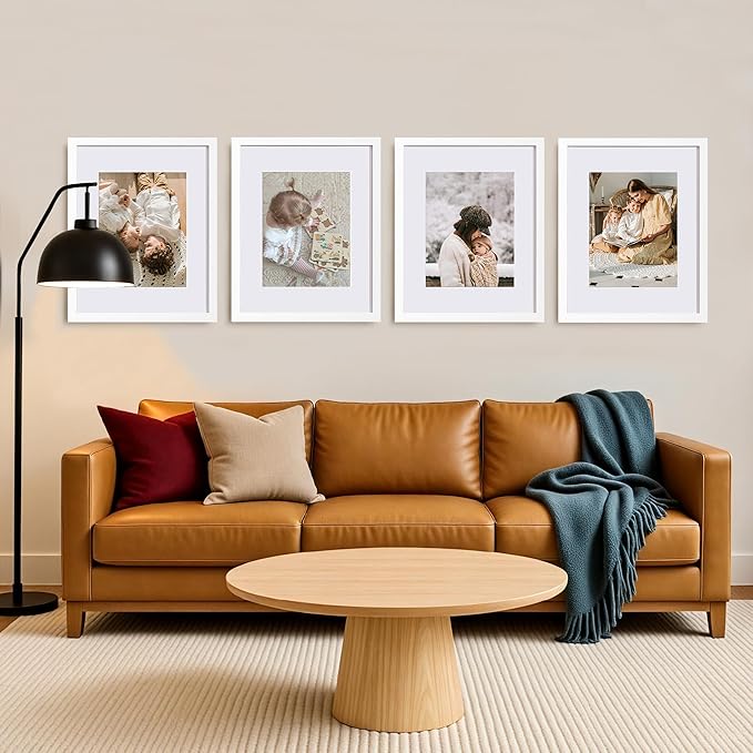eletecpro 16x20 Picture Frames Set of 5, Gallery Wall Frames Display 11x14 Photo with Mat or 16x20 without Mat, Picture Frame Collage Wall Decor for Wall Mounting, White