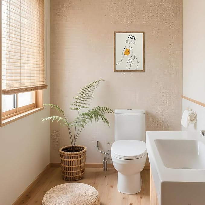 Framed Funny Duck Bathroom Wall Art, Humorous Canvas Wall Decor Painting, Minimalist Farmhouse Cute Goose Animal Print Posters Pictures for Bathroom Restroom 12x16 Inch