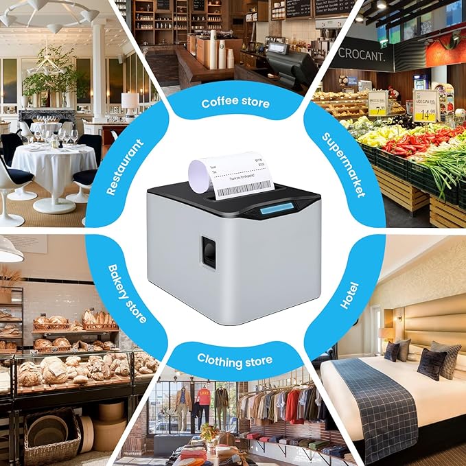NUCOUN Thermal Receipt Printer, 80mm USB POS Printer,Auto Cutter, Support Cash Drawer, Support Windows/Mac/Linux, Do Not Square, Printer for Home Office Restaurant
