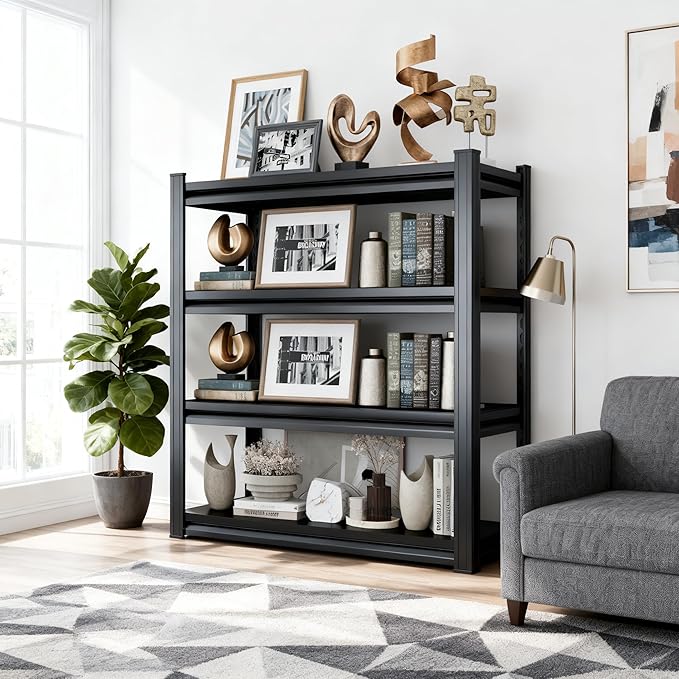 Bookshelf 4 Tier Metal Wide Bookshelves, Heavy Duty Bookcase Tall Book Shelf Storage Organizer, Adjustable Bookshelf For Bedroom/Living Room/Home Office/Library, Black(54.3"H*45.3"W*15.7"D)
