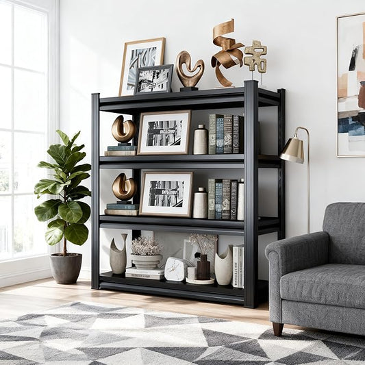 Bookshelf 4 Tier Metal Wide Bookshelves, Heavy Duty Bookcase Tall Book Shelf Storage Organizer, Adjustable Bookshelf For Bedroom/Living Room/Home Office/Library, Black(54.3"H*45.3"W*15.7"D)