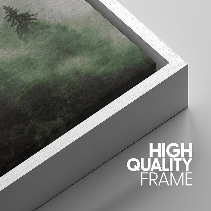SIGNWIN Framed Canvas Print Wall Art Woodland Nursery Decor Set Fog & Mist Over Green Pine Tree Forest Nature Wilderness Modern Art Chic Landscape for Living Room, Bedroom, Office - 24"x36"x3 White