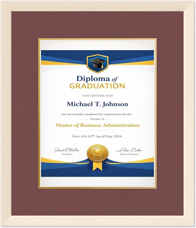 Diploma Frame Coastal Whitewash with Dark Red Over Gold Double Mat - Fits 11 x 14 College Diploma (Portrait) Wall Display Made in the USA