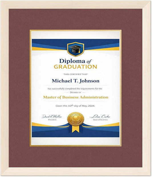 Diploma Frame Coastal Whitewash with Dark Red Over Gold Double Mat - Fits 11 x 14 College Diploma (Portrait) Wall Display Made in the USA