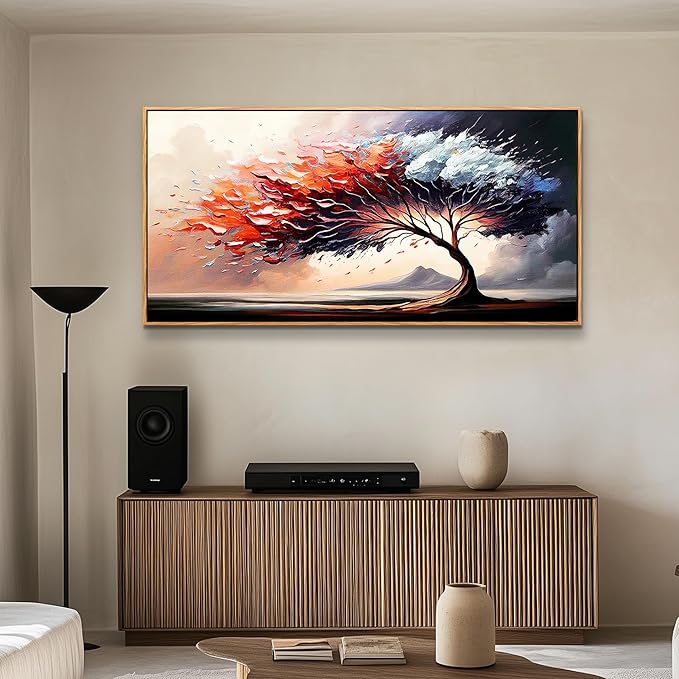 MHARTK66 Abstract Tree Landscape Wall Paintings Wood Framed Wall Art For Living Room Canvas Wall Decor For Bedroom Office Decorations Prints Pictures Artwork Ready To Hang Hotel Room Wall Decor