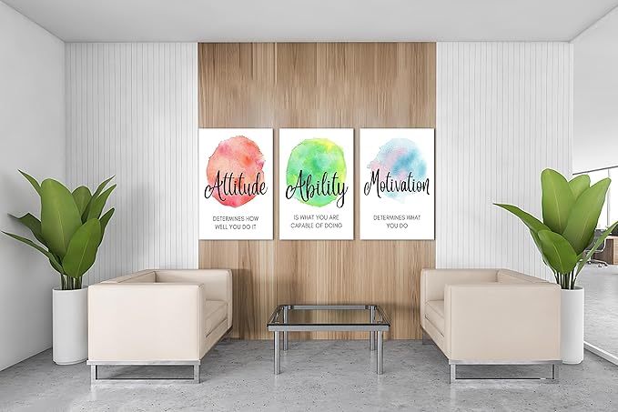 3 Piece Motivational Quotes Abstract Watercolor Canvas Print Pictures Wall Decor, Men Women Inspirational Framed Artwork Home Office Decor 20"x30" x 3 Pcs