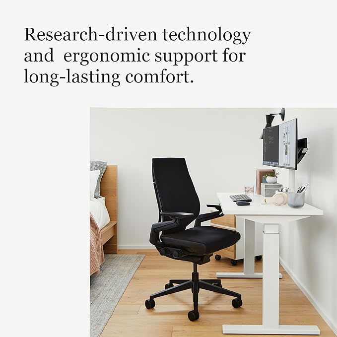 Steelcase Gesture Office Chair - Ergonomic Work Chair with Wheels for Carpet - Comfortable - Intuitive-to-Adjust for Desk - 360-Degree Arms - Licorice Fabric, Dark Frame