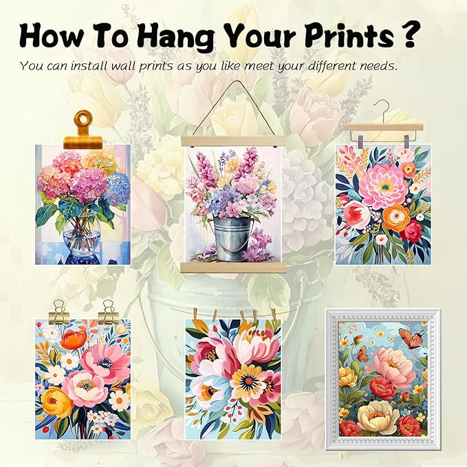 Flowers Market Posters Wall Art Paints Set of 9, Preppy Minimalist Canvas Decor Prints,Vintage Beautiful Flowers in Bucket Pictures for Bathroom Living Room Dorm Home Decor Gifts 8x10In Unframed