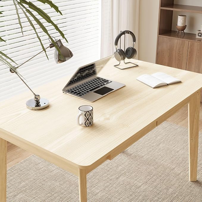 47 Inch Compact Computer Gaming Desk, Study Work Office Desk with 2 Storage Drawers, Rectangular Study Reading Table, Simple Computer Writing Table for Home Office, Living Room, Natural
