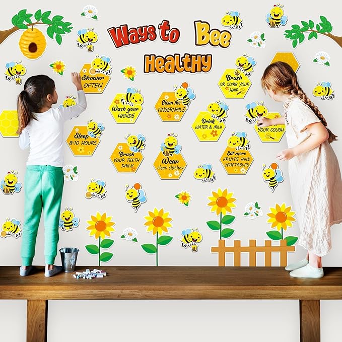 Ways to Bee Healthy Bulletin Board for Classroom Decoration Summer Bee Classroom Decoration Healthy Paper Cutouts Summer Healthy Habits Bulletin Board Decorations for School Wall Decor Supplies