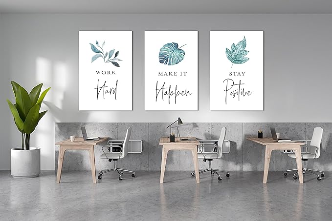 3 Piece Motivational Quotes Tropical Plants Canvas Print Pictures Wall Decor, Men Women Inspirational Framed Artwork Home Office Decor 24"x36" x 3 Pcs