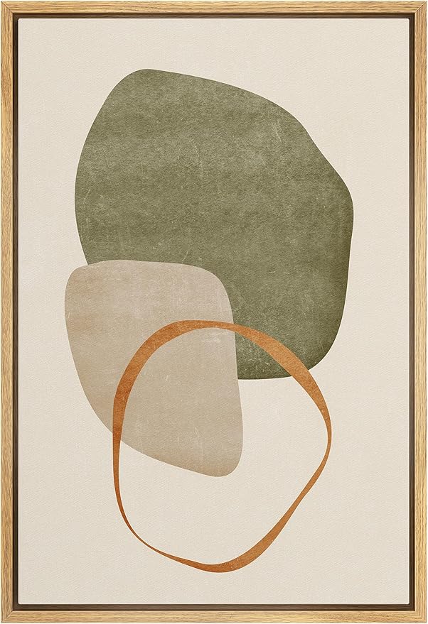 IDEA4WALL Framed Canvas Print Wall Art Retro Gold Sage Green Gray Geometric Color Blocks Abstract Shapes Illustrations Modern Art Decorative Minimalist Multicolor for Bedroom - 24"x36" Natural